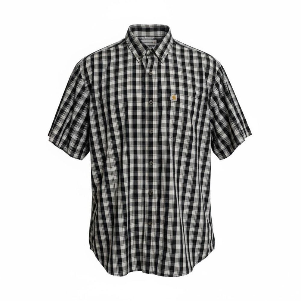 Carhartt Relaxed Fit Lightweight Plaid‎ Short Sleeve Button Down Shirt Black XL